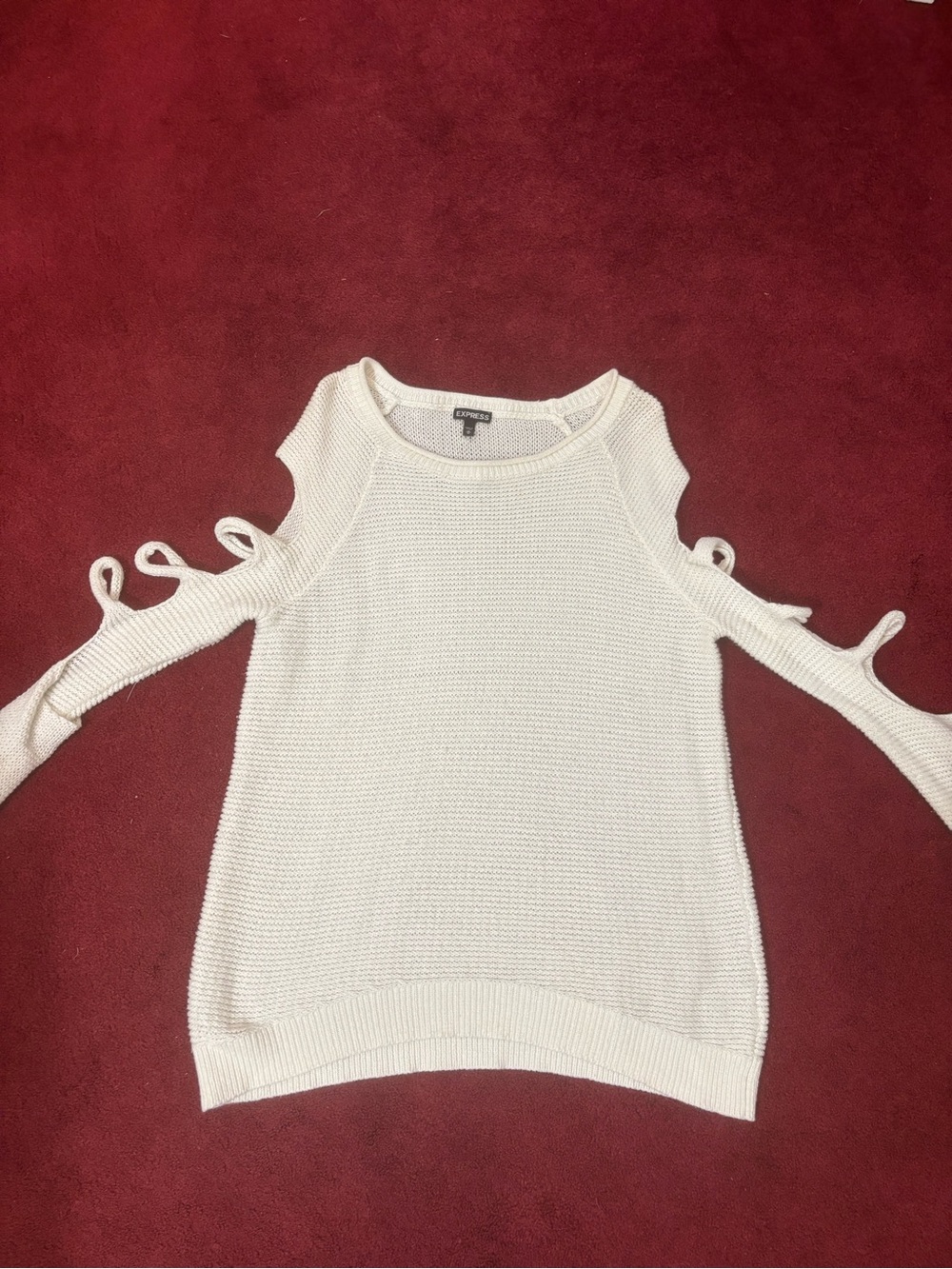 Express Cream Cold-Shoulder Knit Sweater